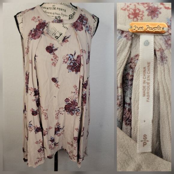 Free People Tunic Top Sz Small Tree Swing Washed Stone Combo OB413273 - Picture 1 of 9